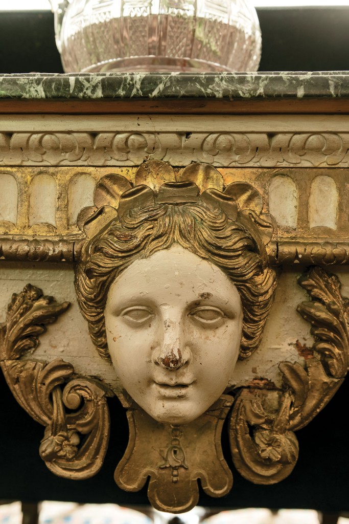 ￼An angelic detail from an English console, circa late 1700s.