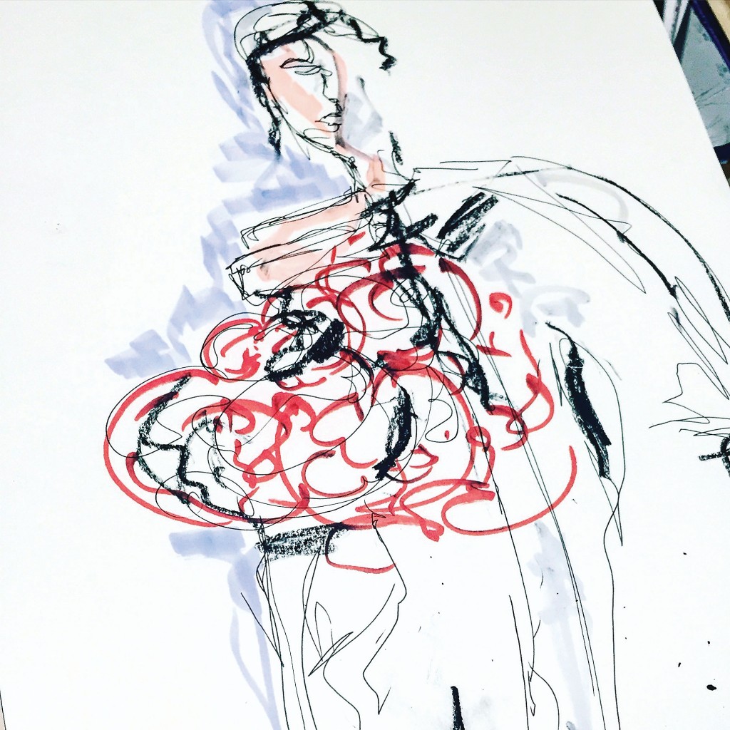 Contour sketch of reworked button-down — a class project