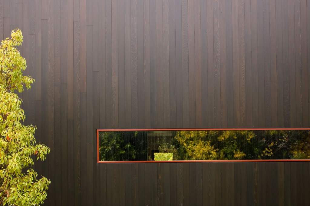 Cedar-clad exterior.