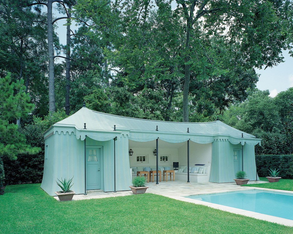 Poolside copper-skin tent pavilion in River Oaks