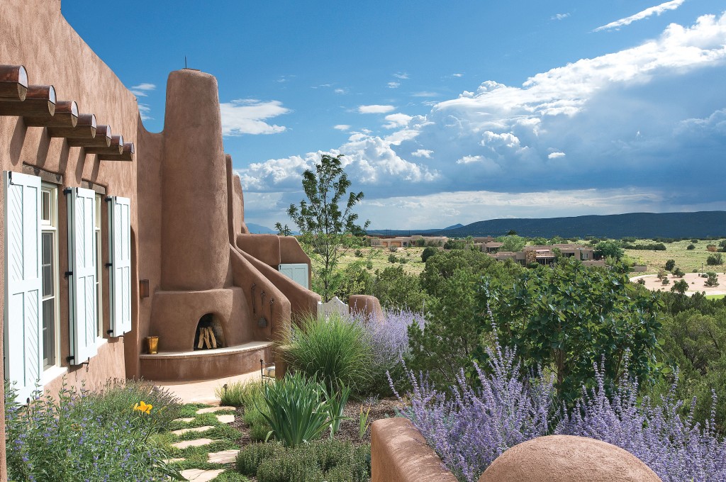 Outdoor kiva fireplace at Las Campanas near Santa Fe