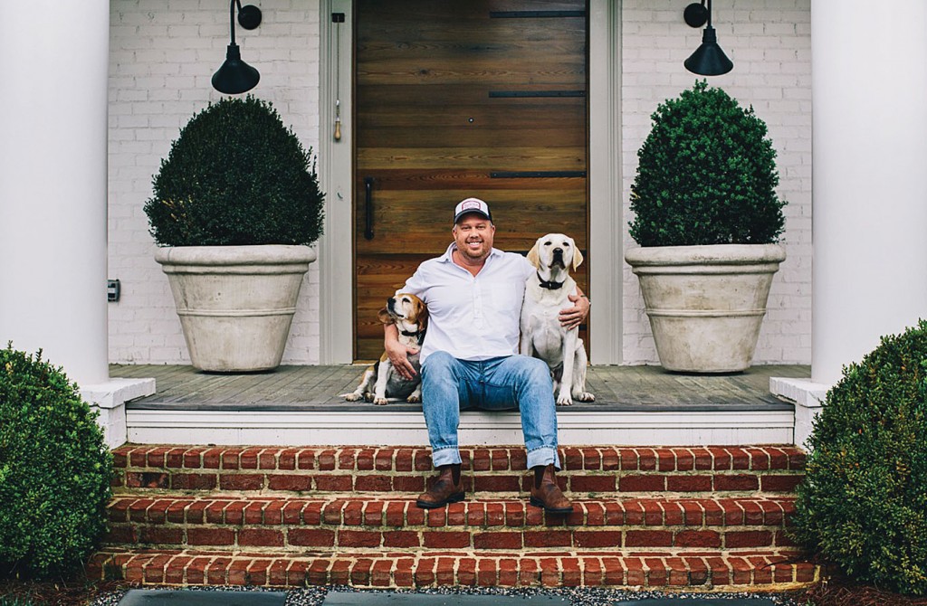 Ford Fry at home with his dogs, Shiloh and Boomer