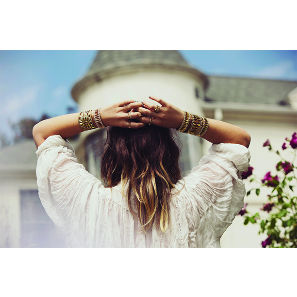 Cheryl Finnegan stylizes the rays of the Virgin, as seen in these bangles and cuffs throughout the Tribal Collection.