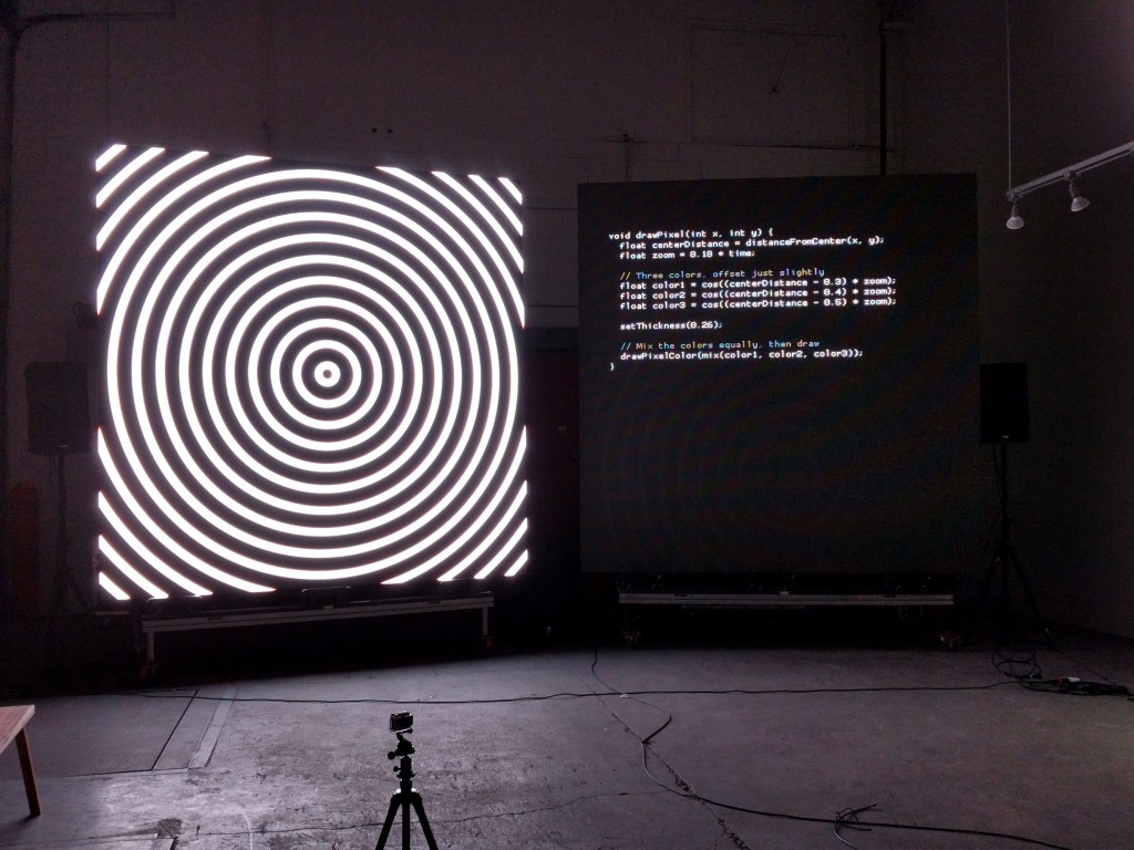 The School for Poetic Computation set up a workshop space in the Silver Street Studios, pairing code with samples from artwork greats like Bridget Riley.