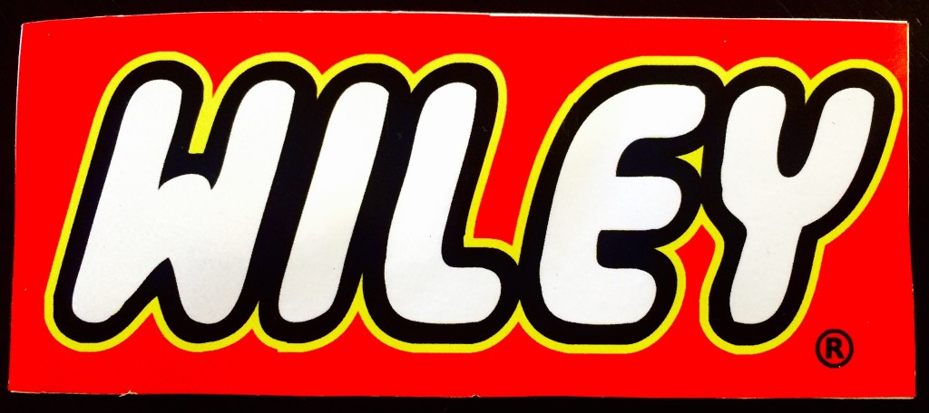 A sticker of Wiley’s name used as a logo to promote himself out on the streets. 