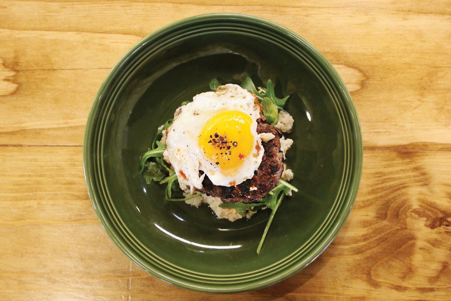Loco Moco with Vital Farms egg, 44 Farms
ground beef, bacon patty and Sriracha
vinaigrette over cauliflower rice (Photo by Raynor Bearden)