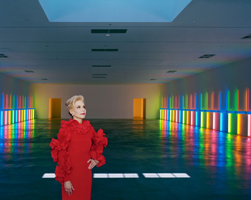 Lynn Wyatt in couture at the Dan Flavin exhibition at the Menil Collection. Photograph by Robert Polidori, courtesty of the artist and Paul Kasmin Gallery.