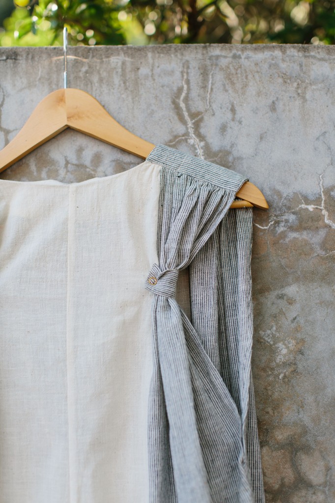 San Sebastian caftan in Handmade Edition handloomed colorblock. (Photograph Kendall Hanna)