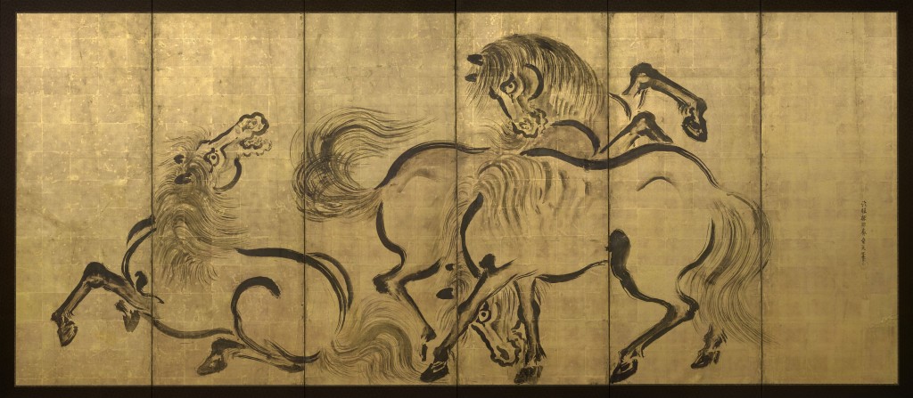 Edo Period, Kano School, six-panel folding screen, owned by Charlton Heston at Douglas Morse