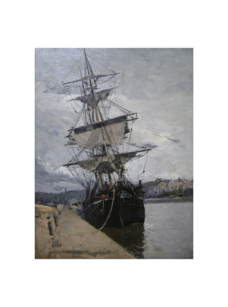 Frank Boggs' "Boat in the Harbor," circa 1855, at Majolica Ltd.