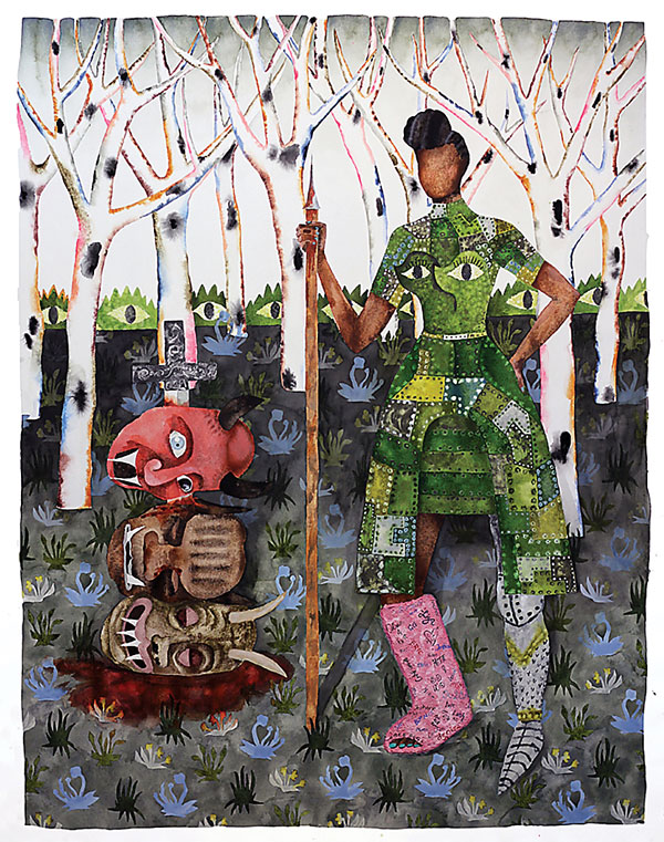 Keri Oldham’s "Evil Eye Warrior," 2015, at Kirk Hopper Fine Art. Courtesy the artist and Kirk Hopper Fine Art.