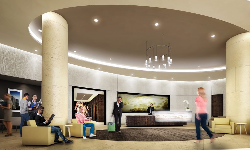 A rendering of the Vantage's future lobby. 