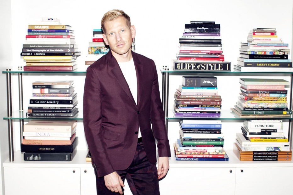 Designer Paul Andrew poses for The Coveteur's "Deskside" series.