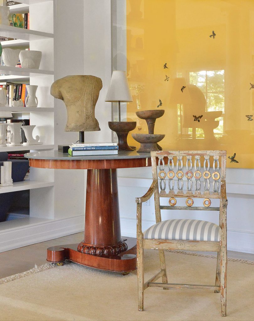 Damien Hirst artwork in a chic vignette