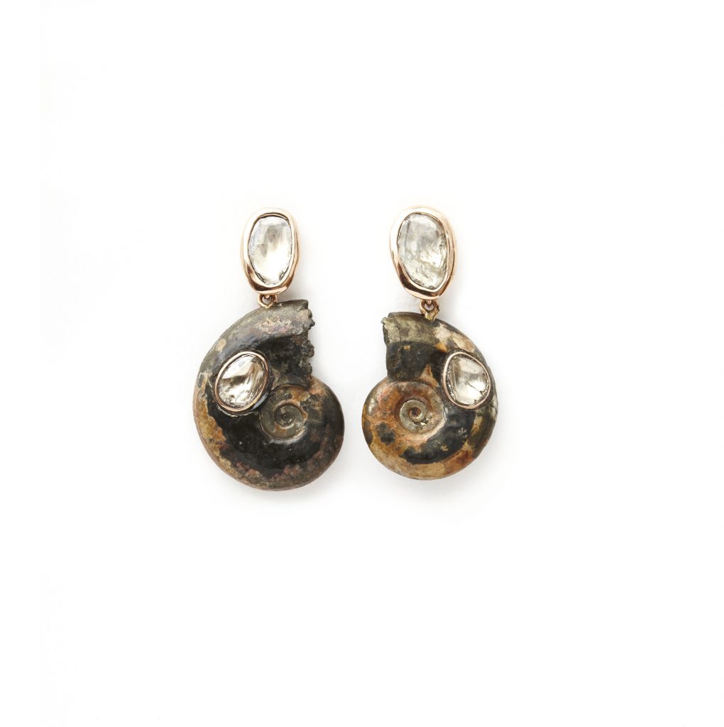Dezso's black ammonite with polki diamond drop earrings, $2,730