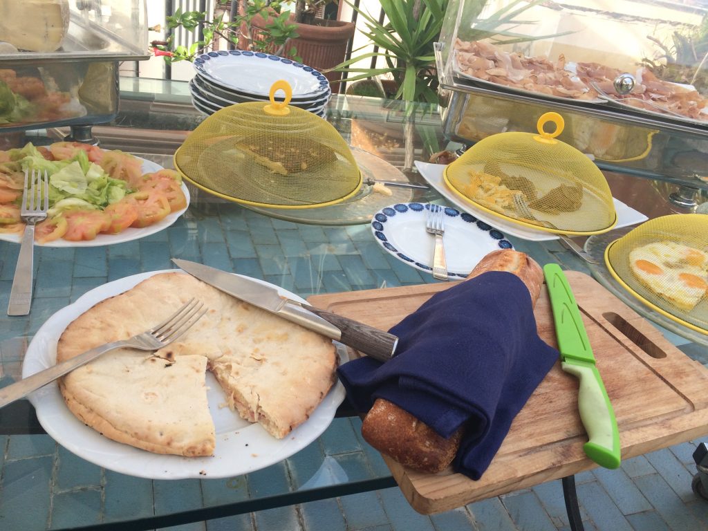Morning chow on the rooftop deck