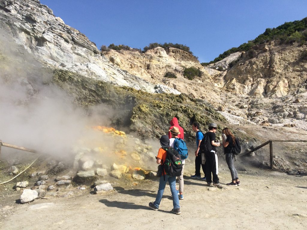 Tourists and a volcano