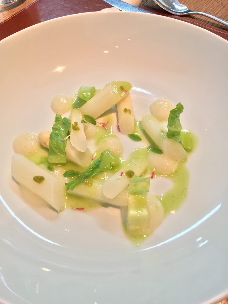 White asparagus, woodruff, and jalapeño