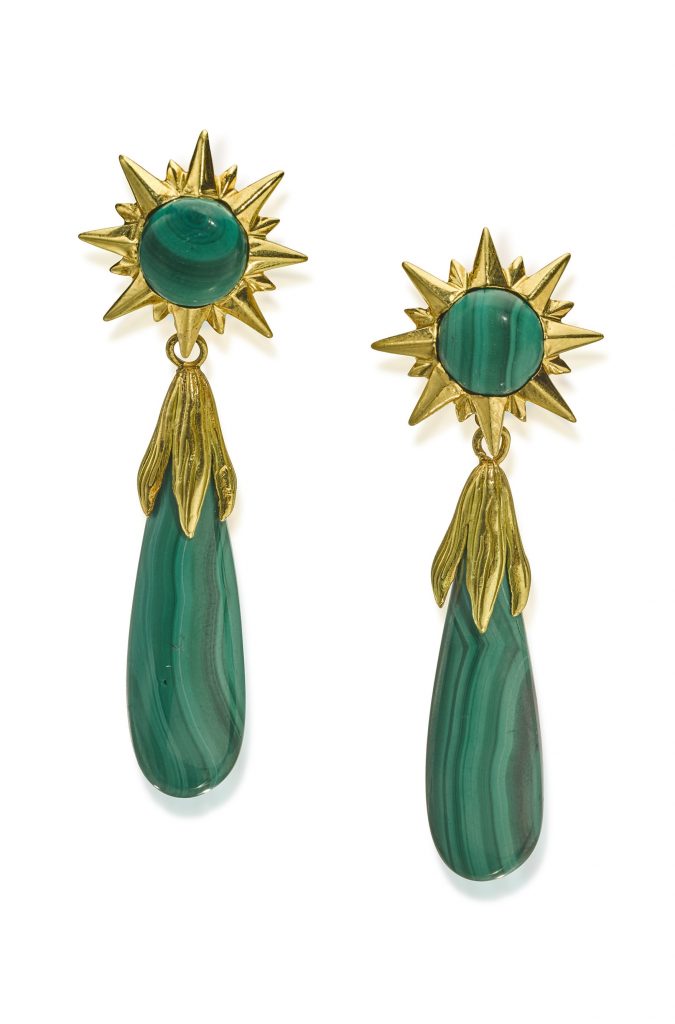 18K gold and malachite earrings