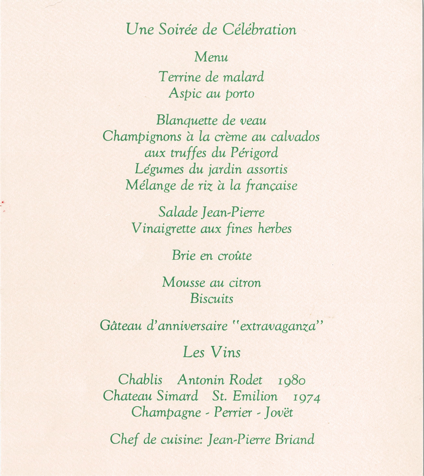 Miss Ima's favorite dishes and wine pairings were prepared by chef de cuisine Jean-Pierre Briand.