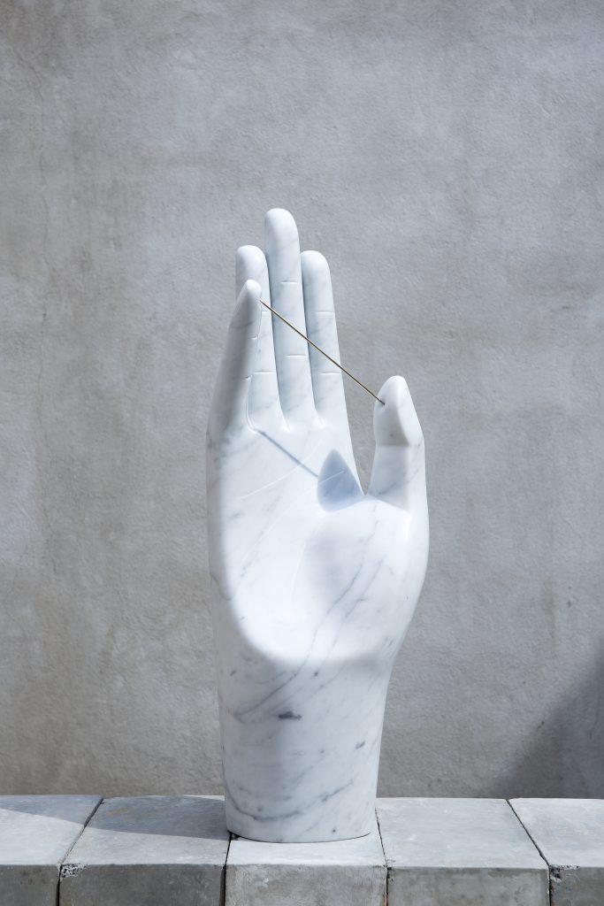 Pedro Reyes' "Sundial," 2015, Carrara marble and brass