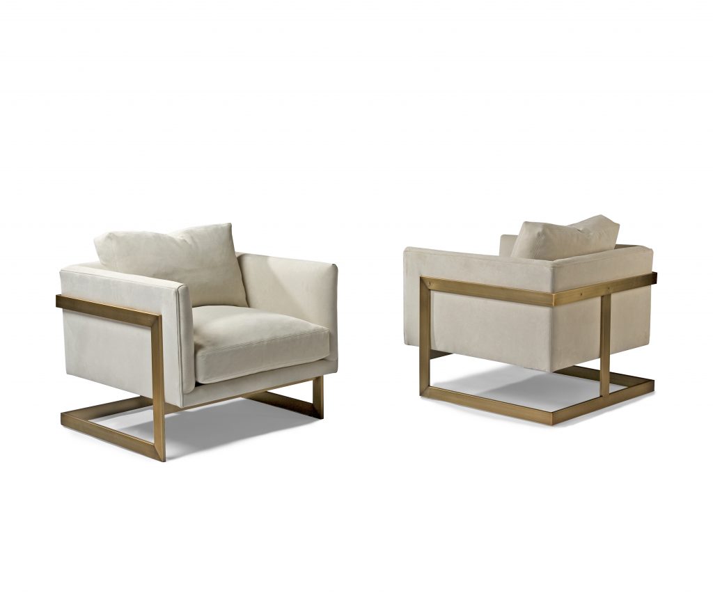 Milo Baughman T-Back lounge chairs have been in the Thayer Coggin portfolio for 50 years.