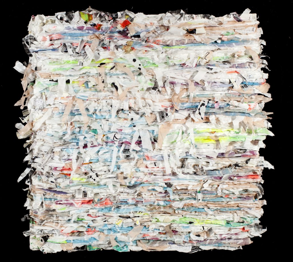 Galen Cheney's "China No. 9," 2015, highlights the painter's versatility, in this case with rice, bamboo papers, and paint.