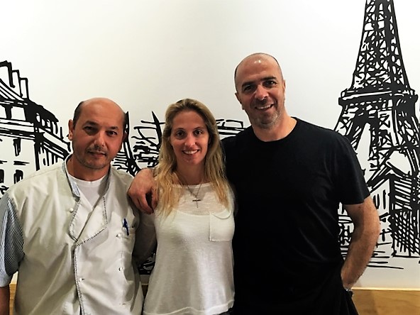 Flo Paris pastry chef Dani Srour with owners Rabih and Florence Salibi. 