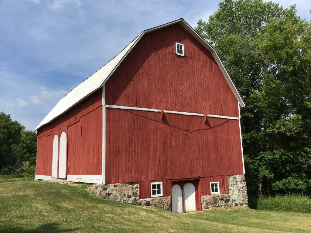 Midwest barn stands proudly within the grounds of the Matthaei Botanical Gardens. 