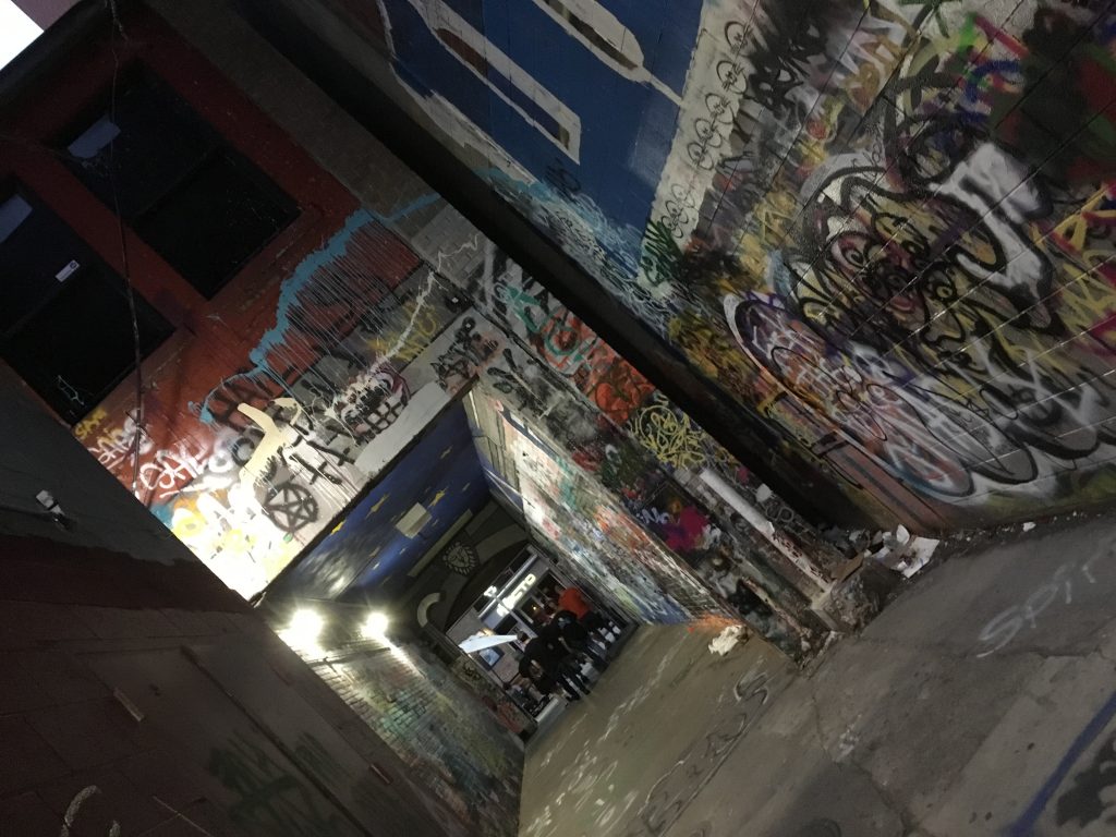 The college town's colorful Graffiti Alley.