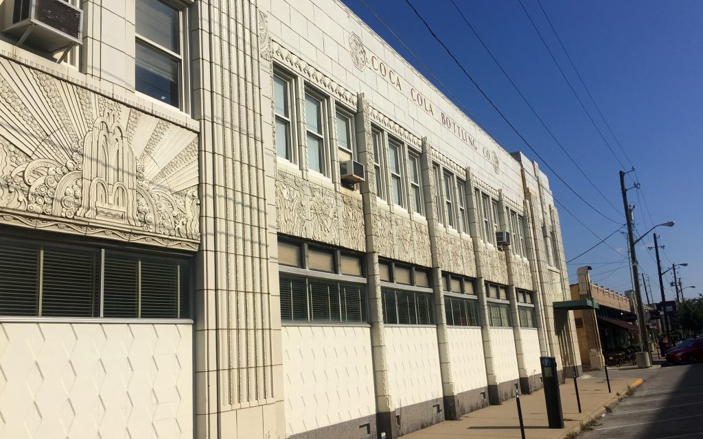 The 1931 Coca Cola Bottling Company in Indianapolis; the grand Deco-era edifice is proposed to be the flagship of a $300 million mixed-use redevelopment.  (Photo visitindy.com)