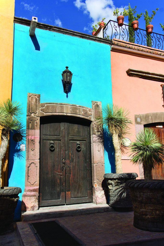 The signature blue facade