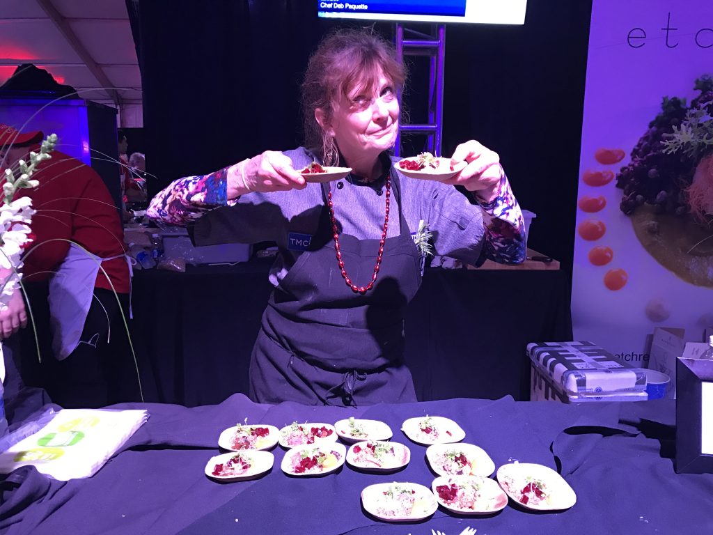 Chef Deb Paquette (Etch) represented the Tennessee Titans with smoked ham risotto topped with celery cream, winter squash, and beet relish. 