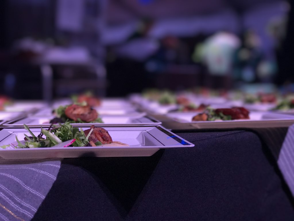 The Jacksonville Jaguars beautiful lamb belly was served with gold forks. 