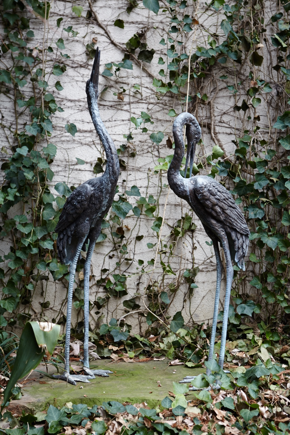 Pair of 19th-century bronze cranes from Chandor Gardens in Weatherford