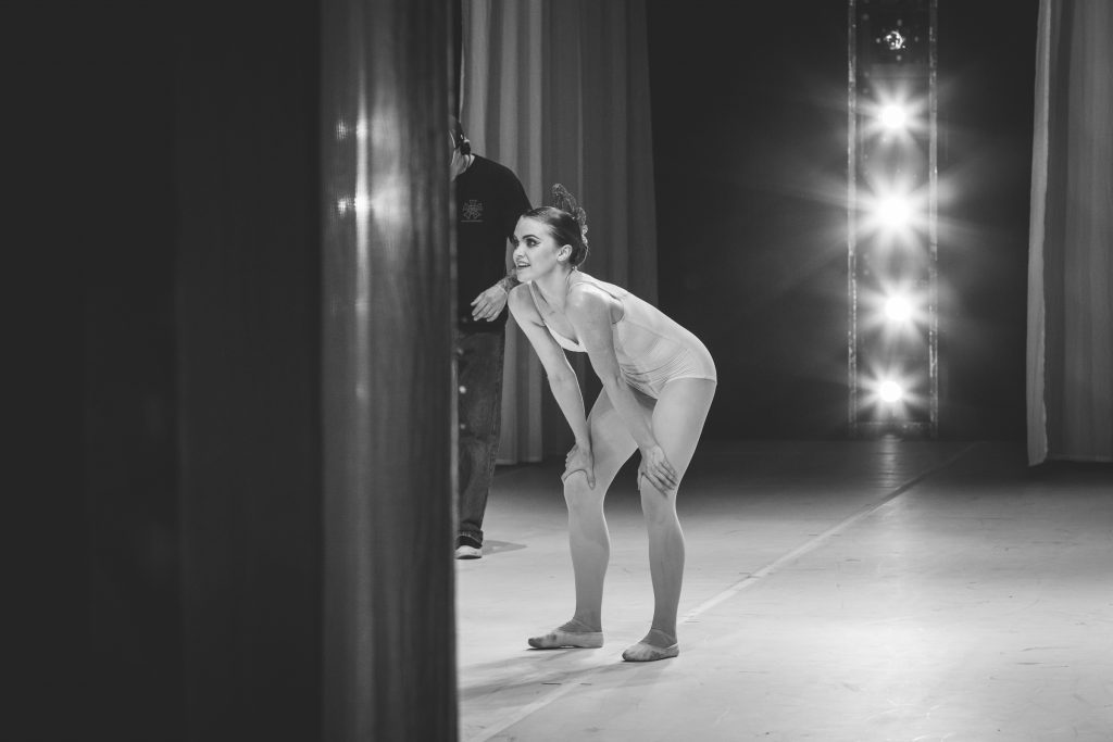 After the piece, Kuhns takes a breather before receiving notes from the artistic staff. 