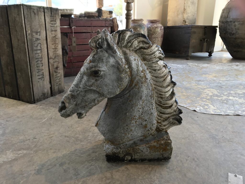 Georgia Brown Home houses a wide selection of horse sculptures. Horse head, $200 (a pair is available).