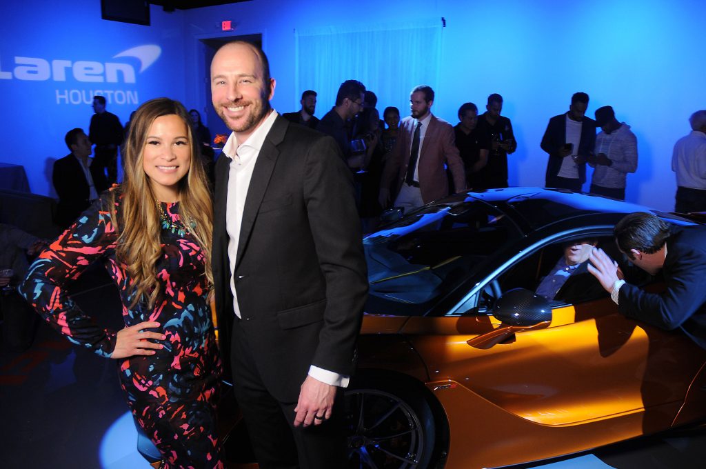 Jennifer and Derek Brown at the McLaren Houston unveiling party for the new McLaren 720s at 5226 Elm Thursday March 16,2017. (Dave Rossman Photo)