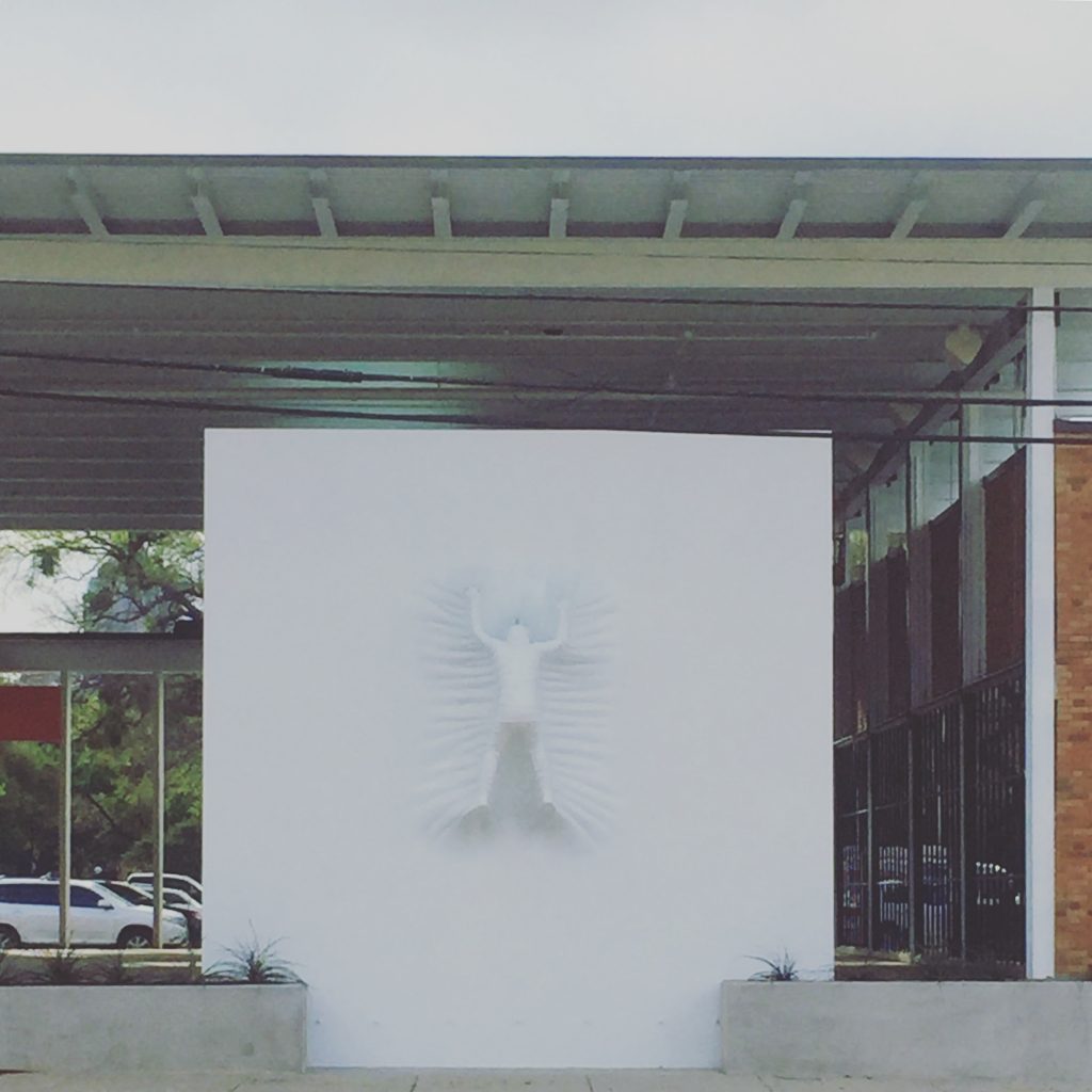 Daniel Arsham's "Moving Figure" sculpture sits adjacent to new Wheelhouse restaurant in the Dallas Design District.