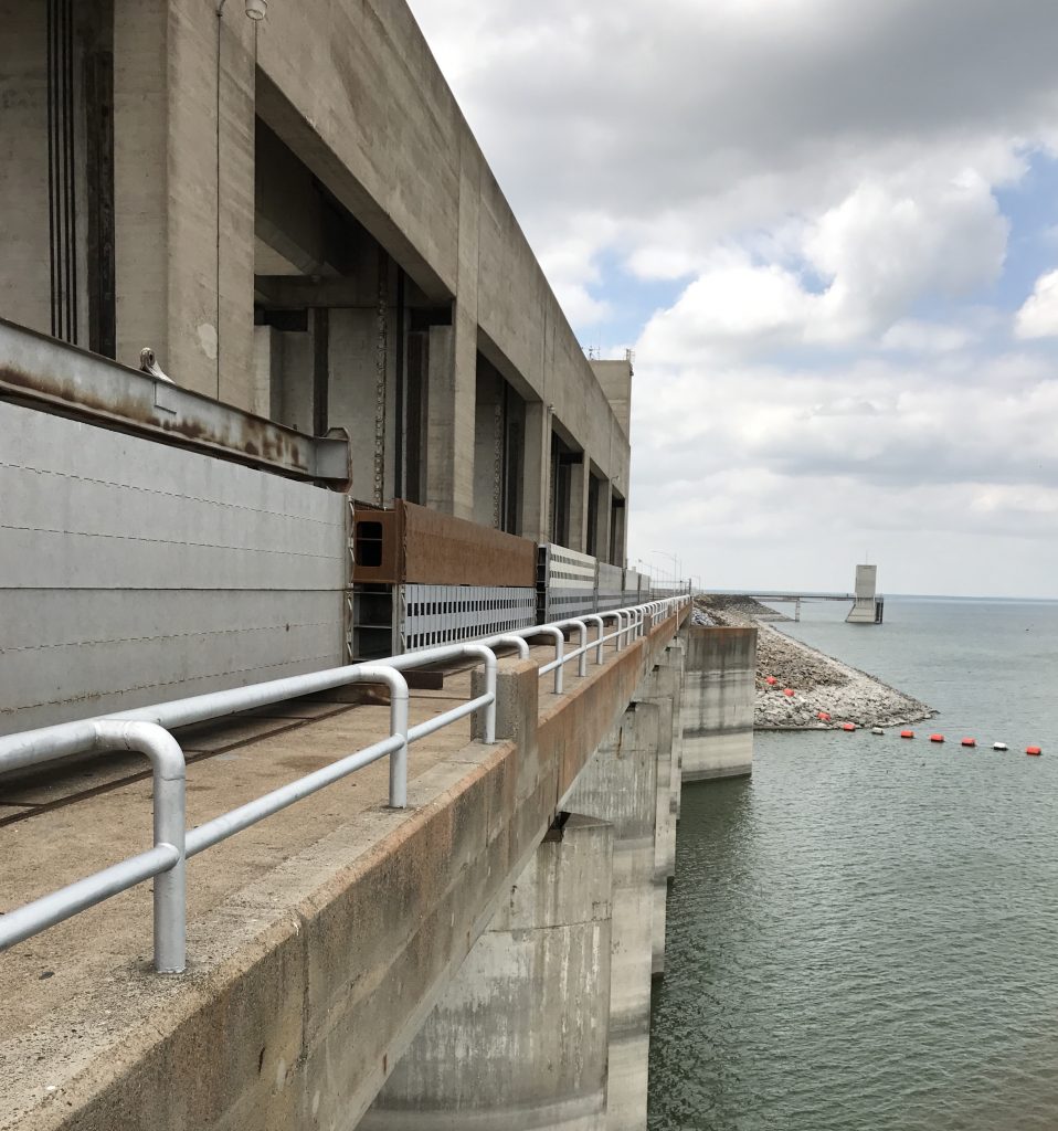 View from the 65 year-old dam that created the International Falcon Reservoir, a bass fishing paradise.