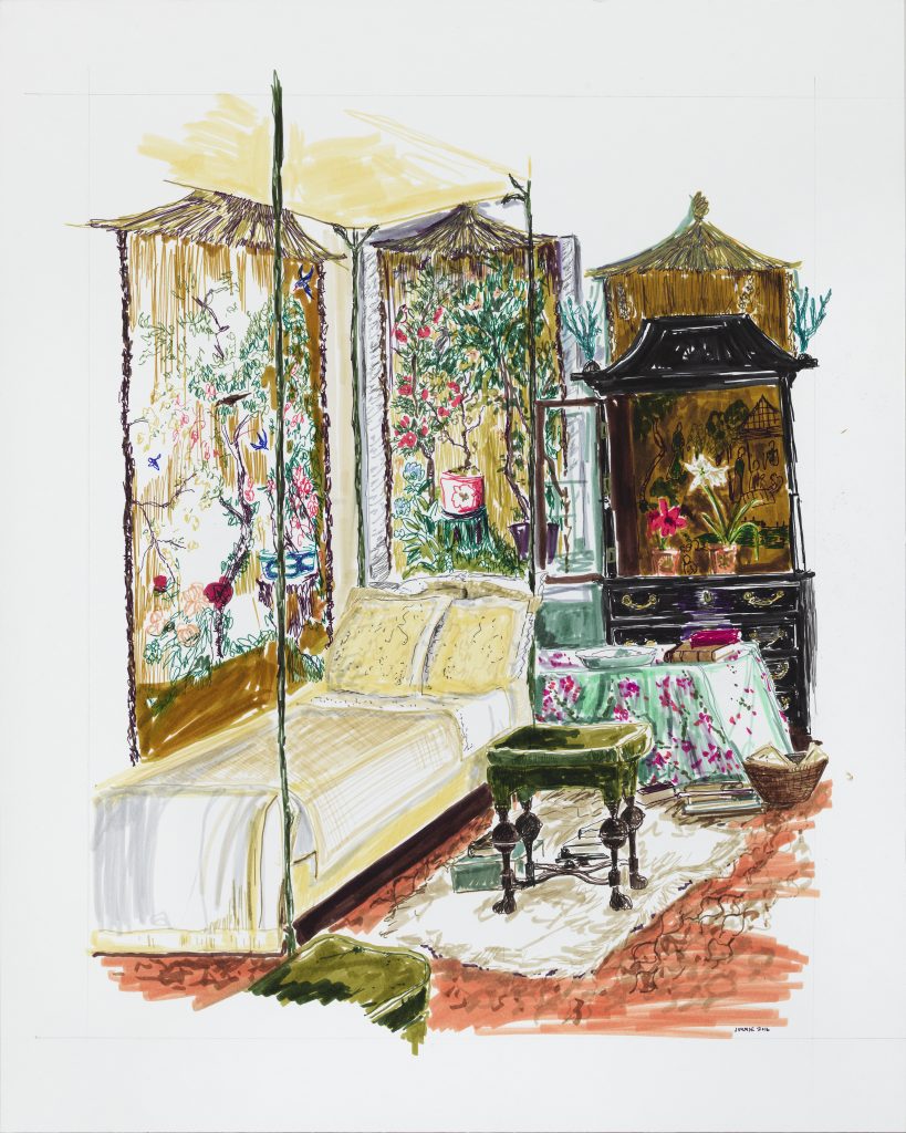 Illustration of Pauline de Rothschild’s boudoir, by Jimmie Henslee