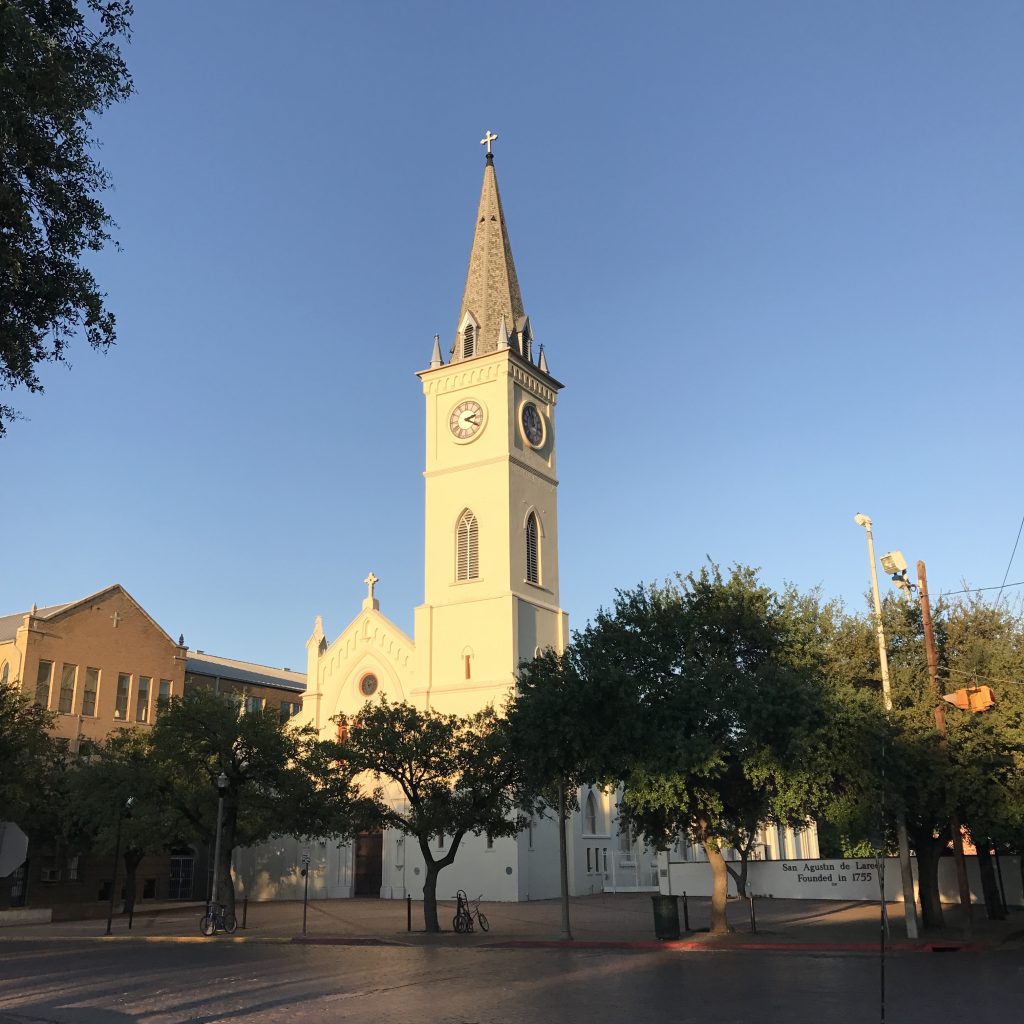 San Agustin Catholic Cathedral holds court in historic downtown Laredo. Its 1877 bell tower can be see from across the river in Nuevo Laredo.