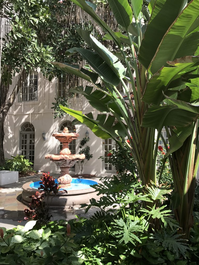 The quaint and tranquil courtyard is a McAllen landmark: Casa de Palmas hotel, built in 1918.