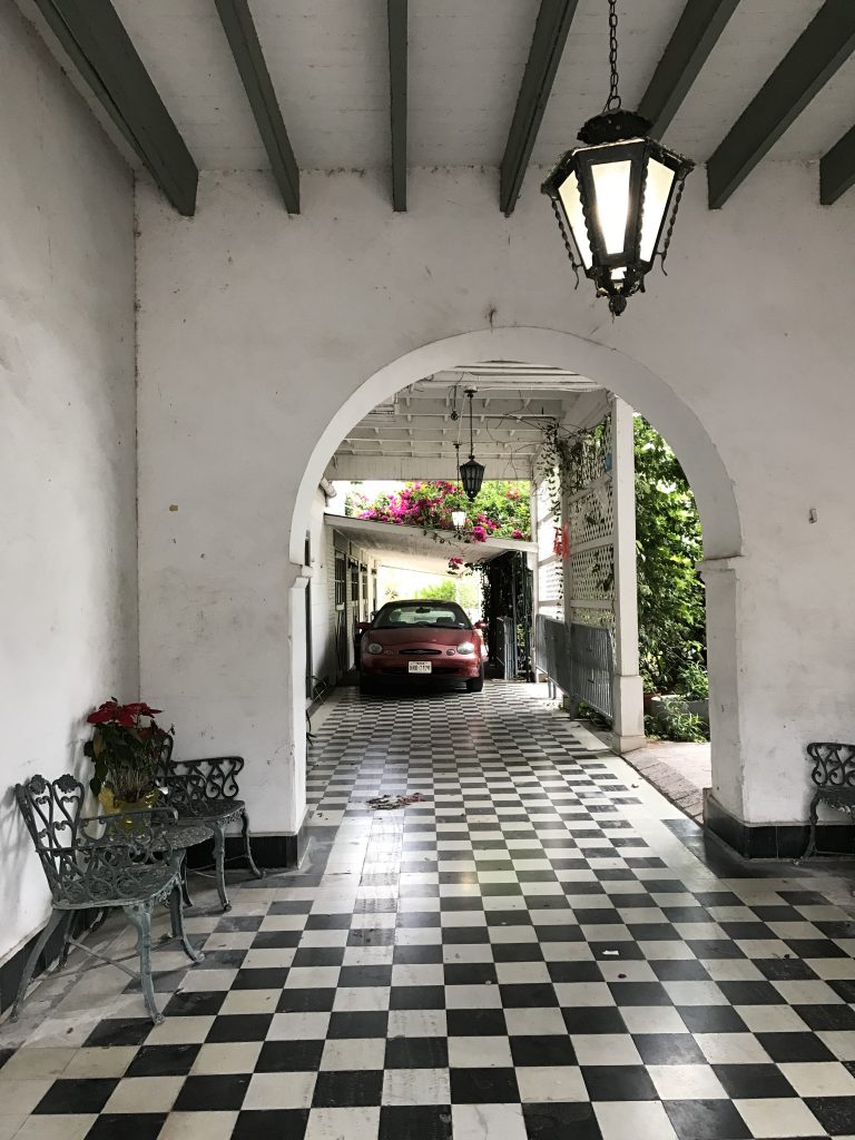 An open-air gallery of Casa Reyes Ortiz. The historic property, built on land granted by the King of Spain in 1826, is now the Center for Border Cultural Affairs for Texas A&M International University.
