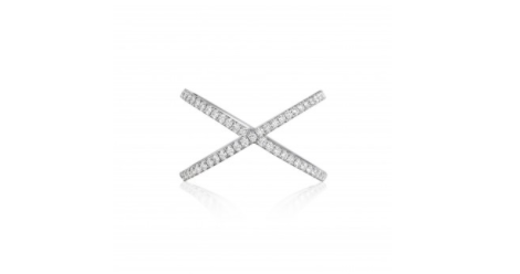 Henri Daussi criss-cross band featuring round brilliant white diamonds. Model #R38-1