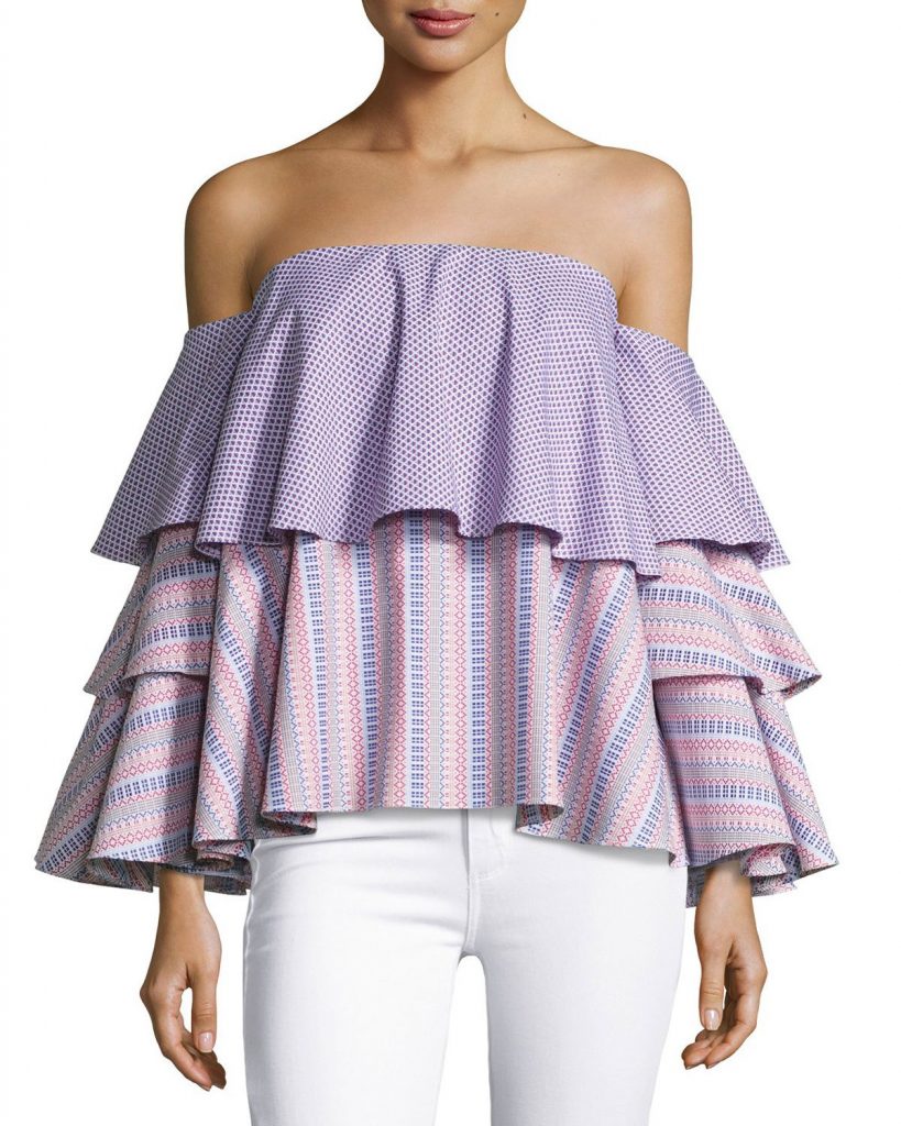Caroline Constas Carmen Off-The-Shoulder Printed Blouse, $485