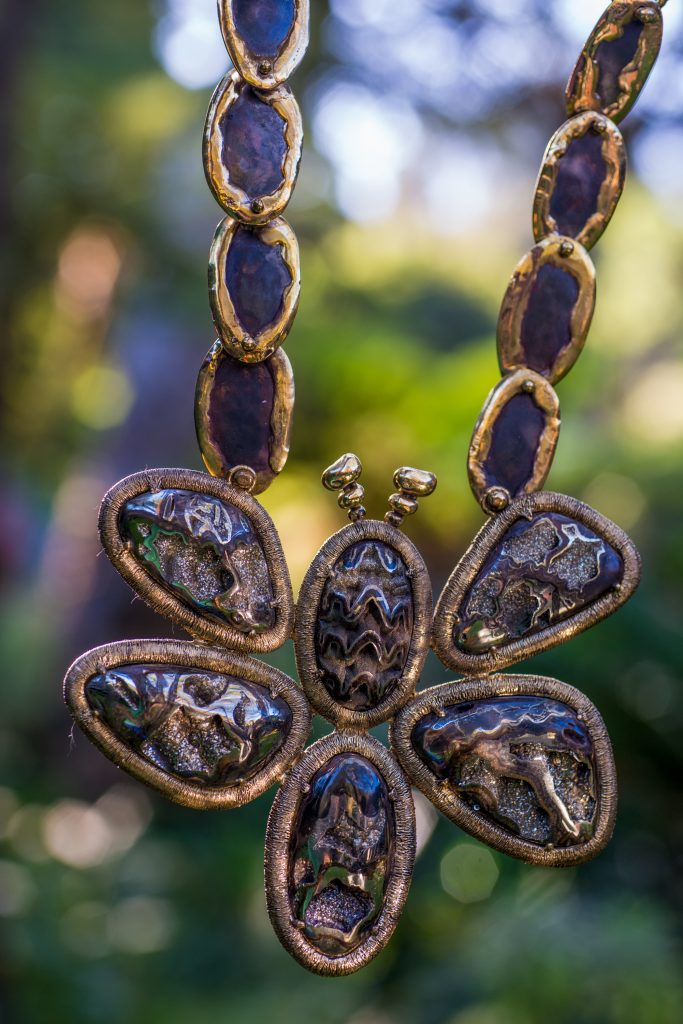 Lisa Eisner's handmade simbircite Butterfly Druzy necklace, made exclusively for her capsule collection for Tom Ford