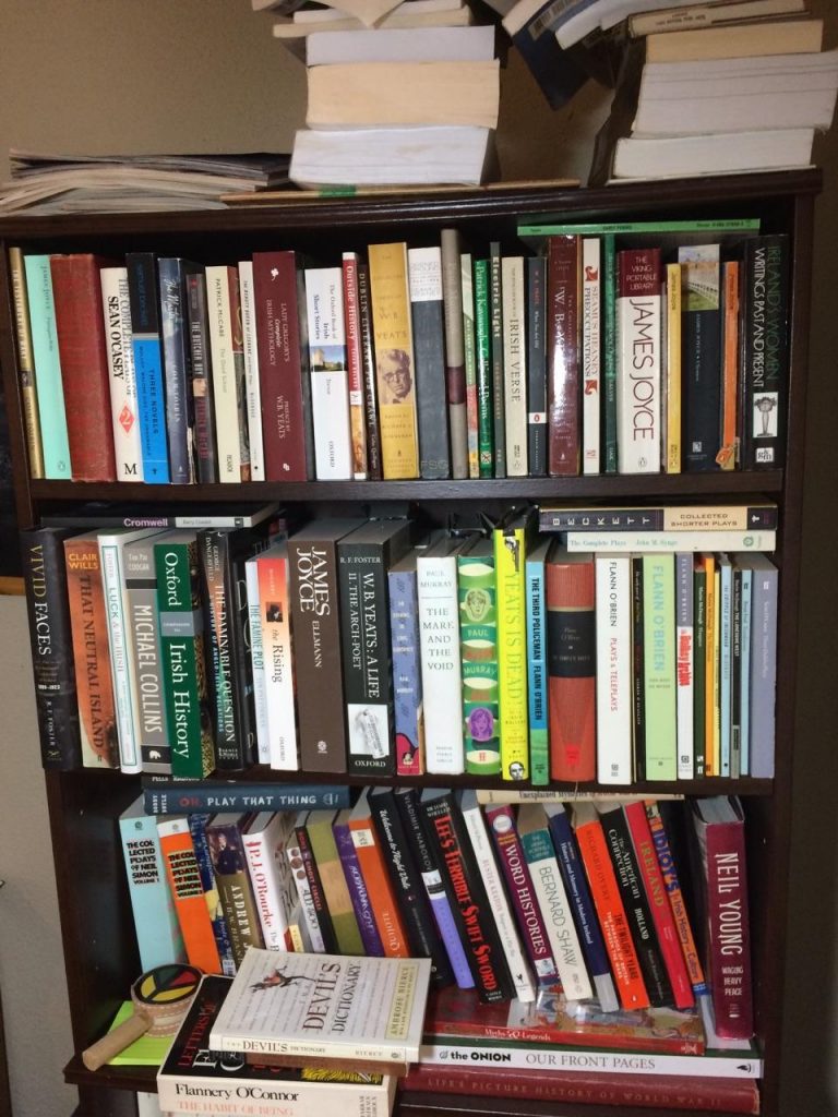 One of many of Kyle's bookshelf's in the bedroom of his apartment houses a plethora of James Joyce, Irish history and literature.
