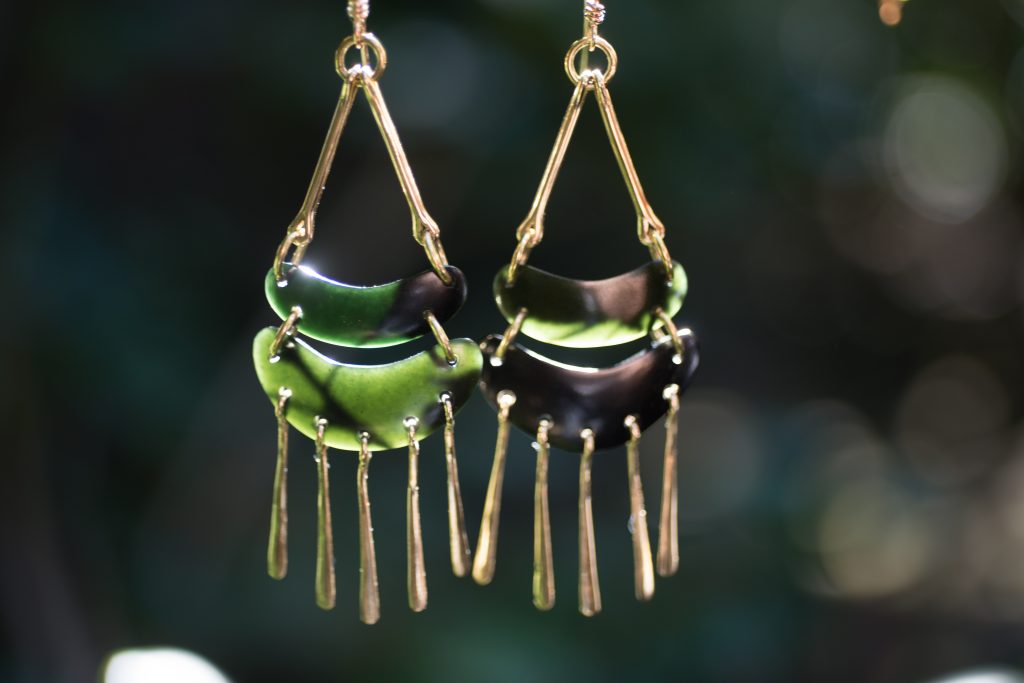 Lisa Eisner's Fountain earrings in green and blue jade