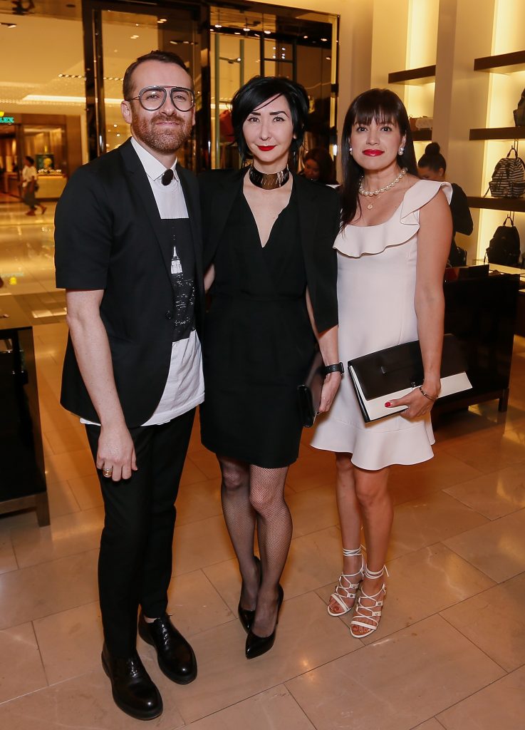 HOUSTON, TX - MAY 15: Jeremy Garcia, Carrie Brandsberg Dahl and Sandra Manela at the 'Party Girls Die in Pearls' book launch at Burberry Houston at The Galleria on May 15, 2017 in Houston, Texas.  (Photo by Bob Levey/Getty Images for Burberry) *** Local Caption *** Jeremy Garcia; Carrie Brandsberg Dahl; Sandra Manela